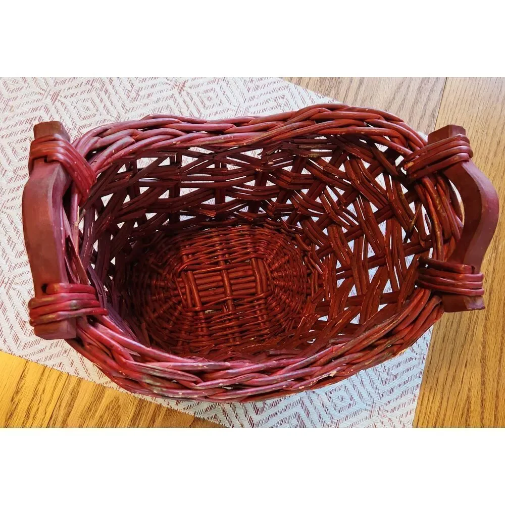 Red basket with wood handles